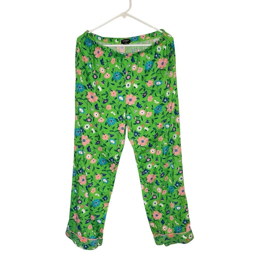 Kate Spade Floral Pajama Set – Green Button-Up Top & Pants - Picture 6 of 11